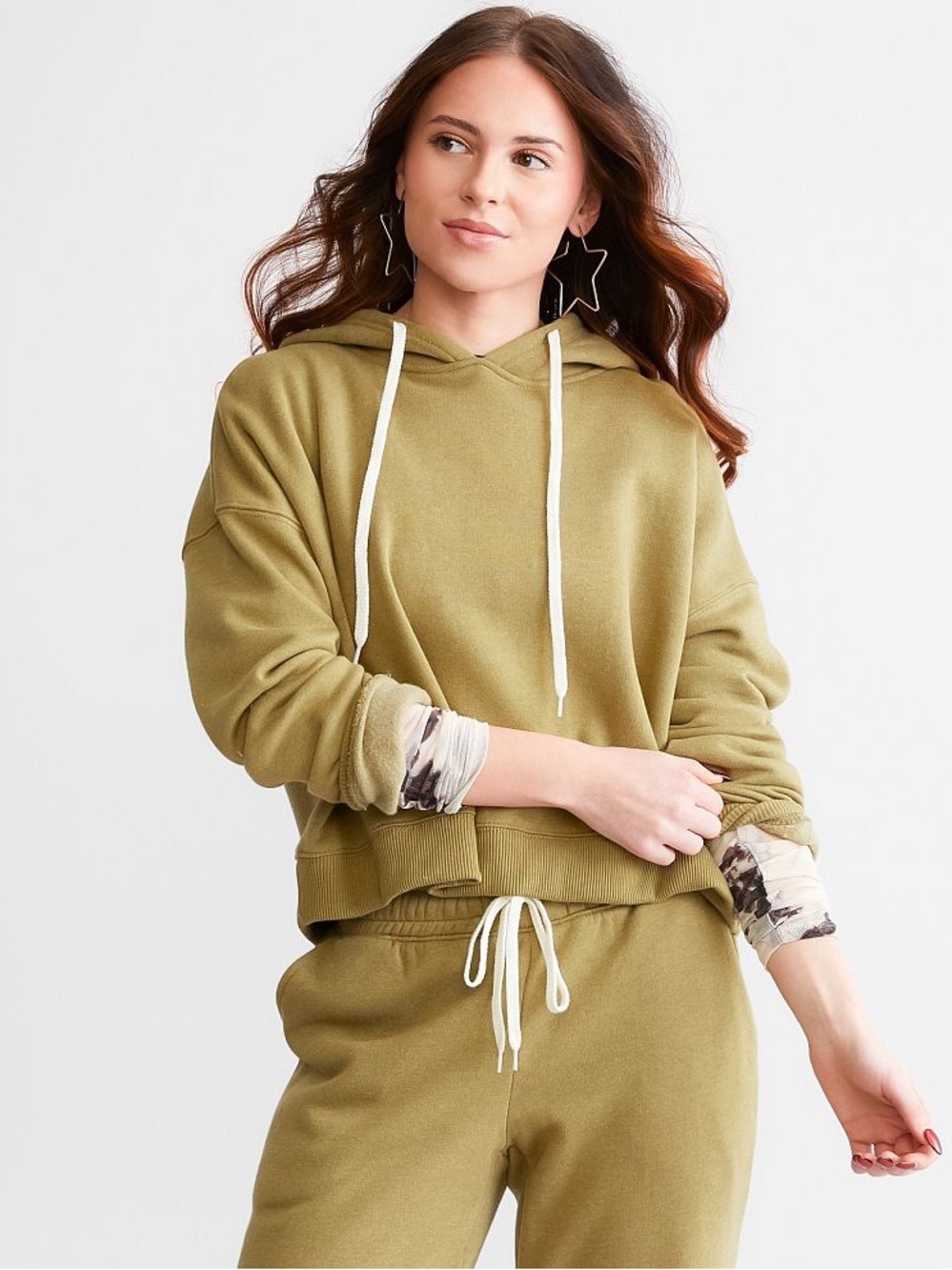 Gilded Intent by Buckle Cropped Boxy Hooded Sweatshirt – Dried Herb Green